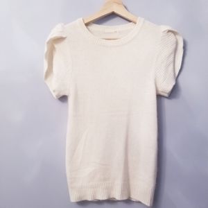 Ivory Slit Open Short Sleeve Angora Top S